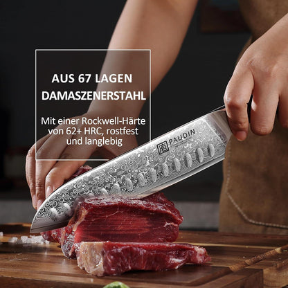 Damast-Santokumesser 17 cm | Ultra scharfes Kochmesser aus 67 Lagen Stahl