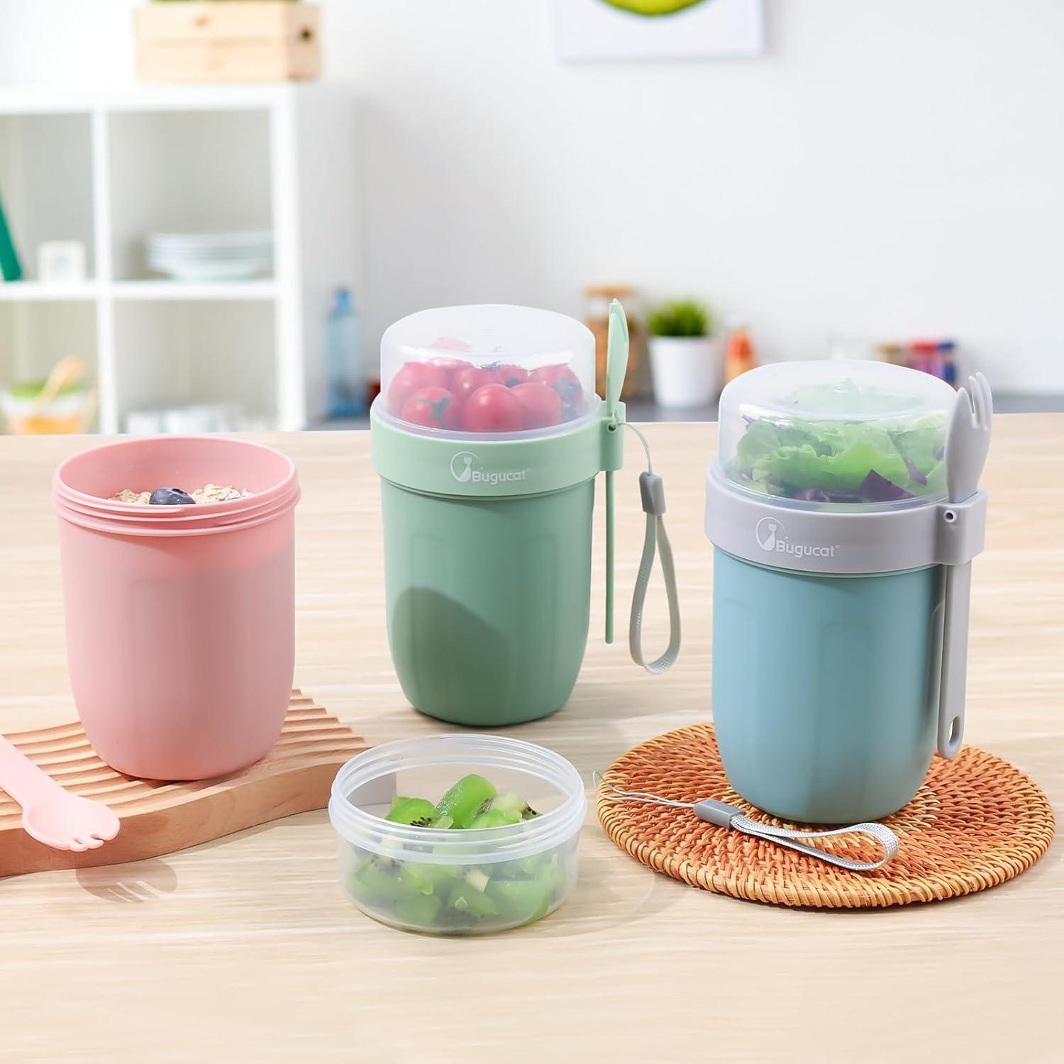 Bugucat Müslibecher to Go 660ML 260ML 2in1 Joghurt Cup Becher Löffel Leakproof
