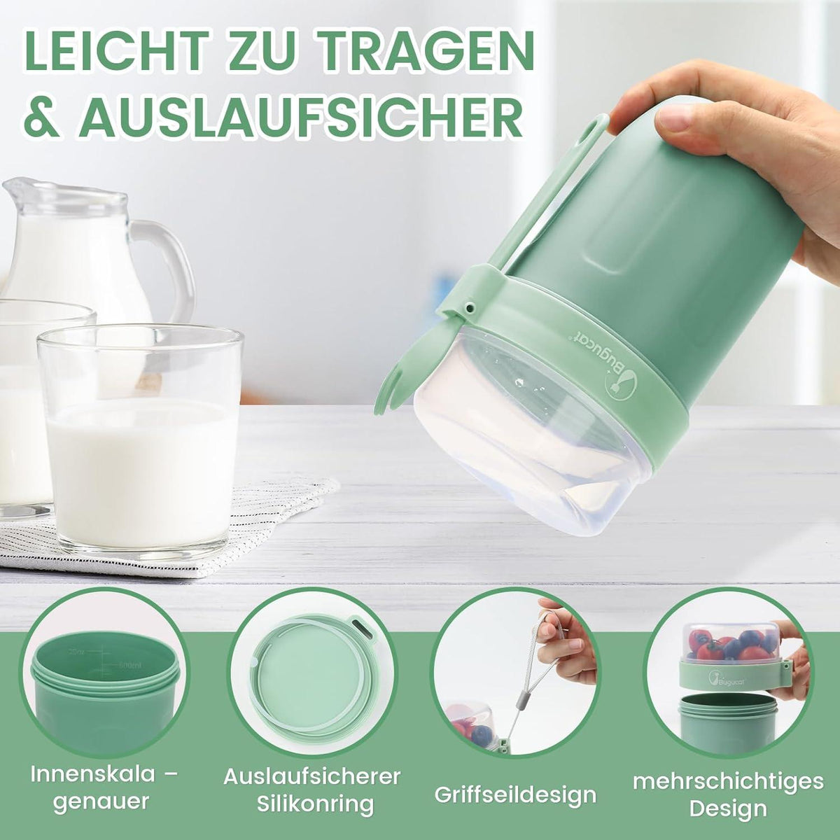 Bugucat Müslibecher to Go 660ML+260ML, 2in1 Joghurtbecher to Go & Müsli Cup to Go Becher Yoghurt to Go