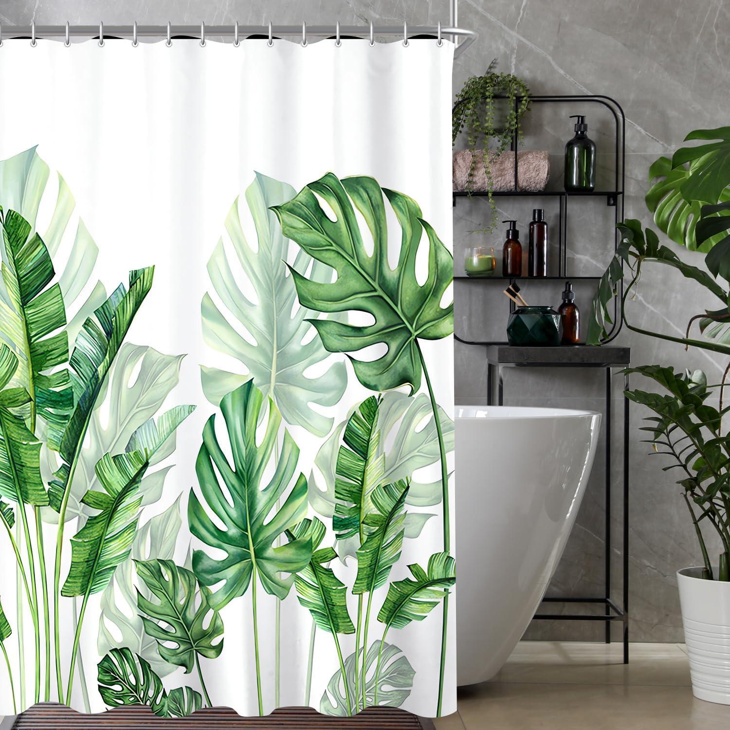 Duschvorhang Grün Blätter 220x180cm Textil Wasserabweisend und Waschbar