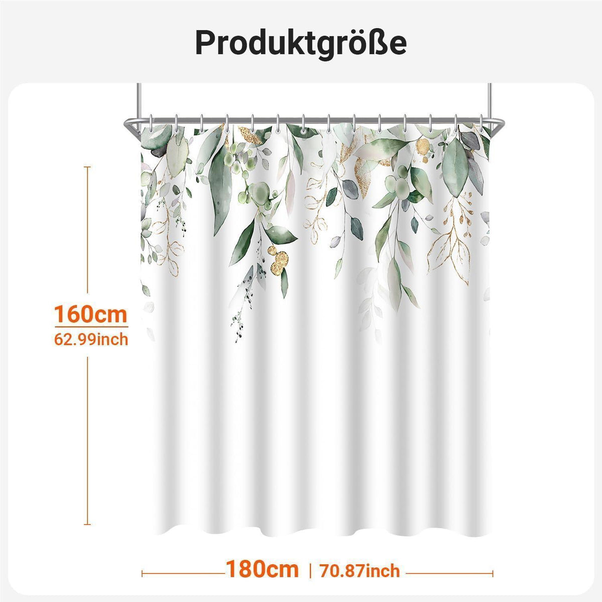 Duschvorhang Goldene Blätter 180x160cm Textil Wasserabweisend
