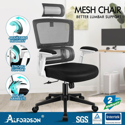 ALFORDSON Ergonomischer Bürostuhl mit Flexibler Lordosenstütze und Kopfstütze