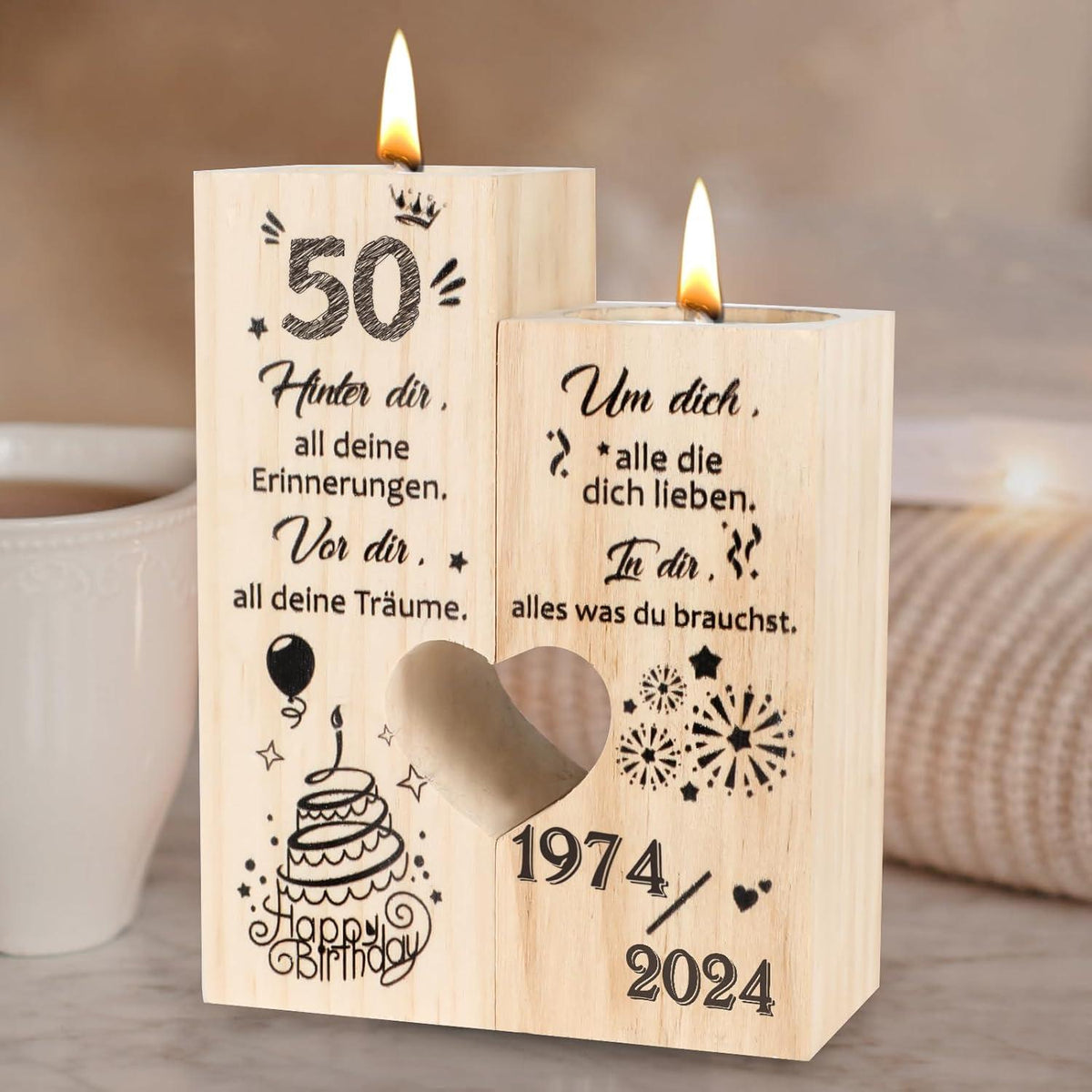 Deko 50. Geburtstag Kerzenständer Holz Personalisiert Mama