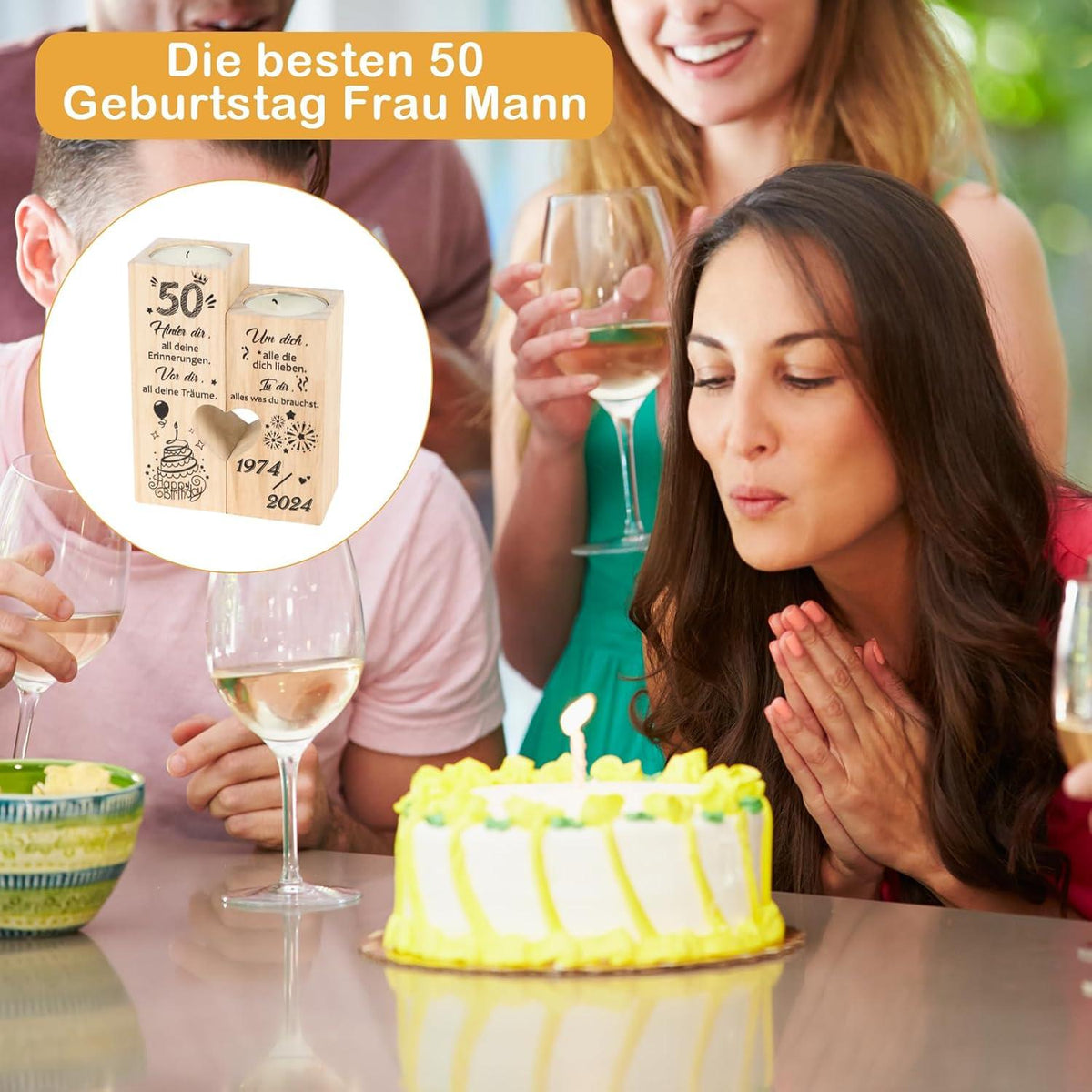 Deko 50. Geburtstag Kerzenständer Holz Personalisiert 1974 bis 2024
