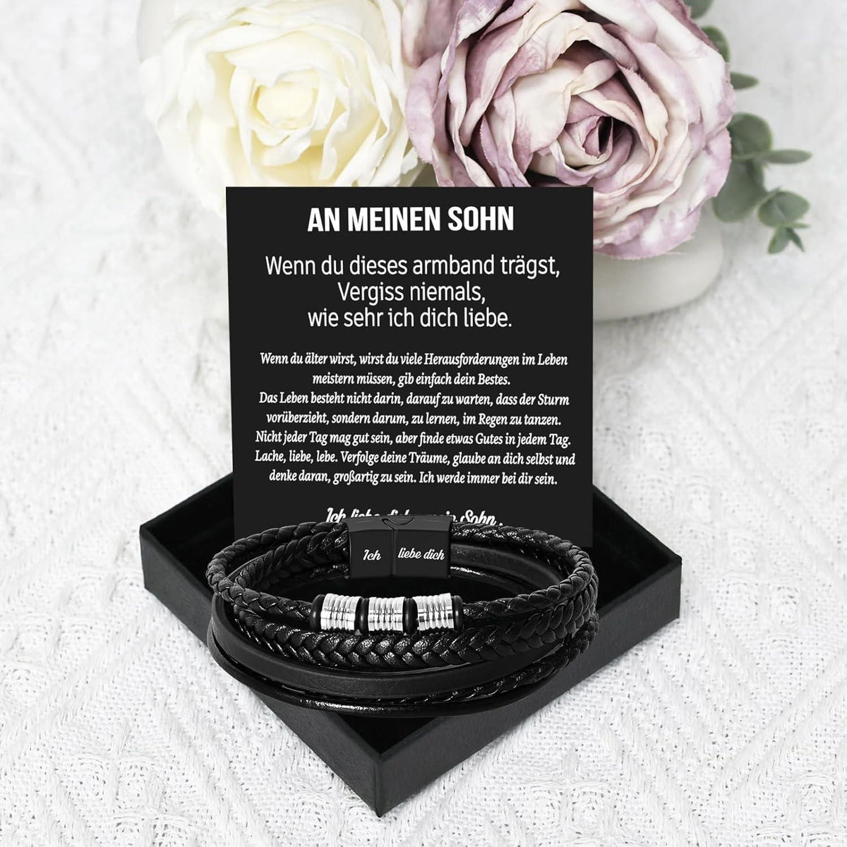 Armband "Ich Liebe Dich" - Geschenk für Sohn, Papa, Mann in Lederoptik