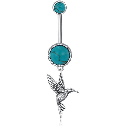 Bauchnabelring mit Kolibri und Türkis aus 925 Sterling Silber