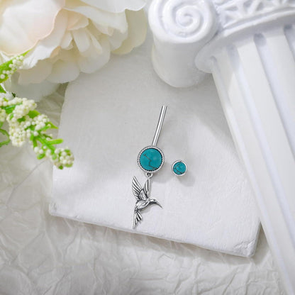 Bauchnabelring mit Kolibri und Türkis aus 925 Sterling Silber