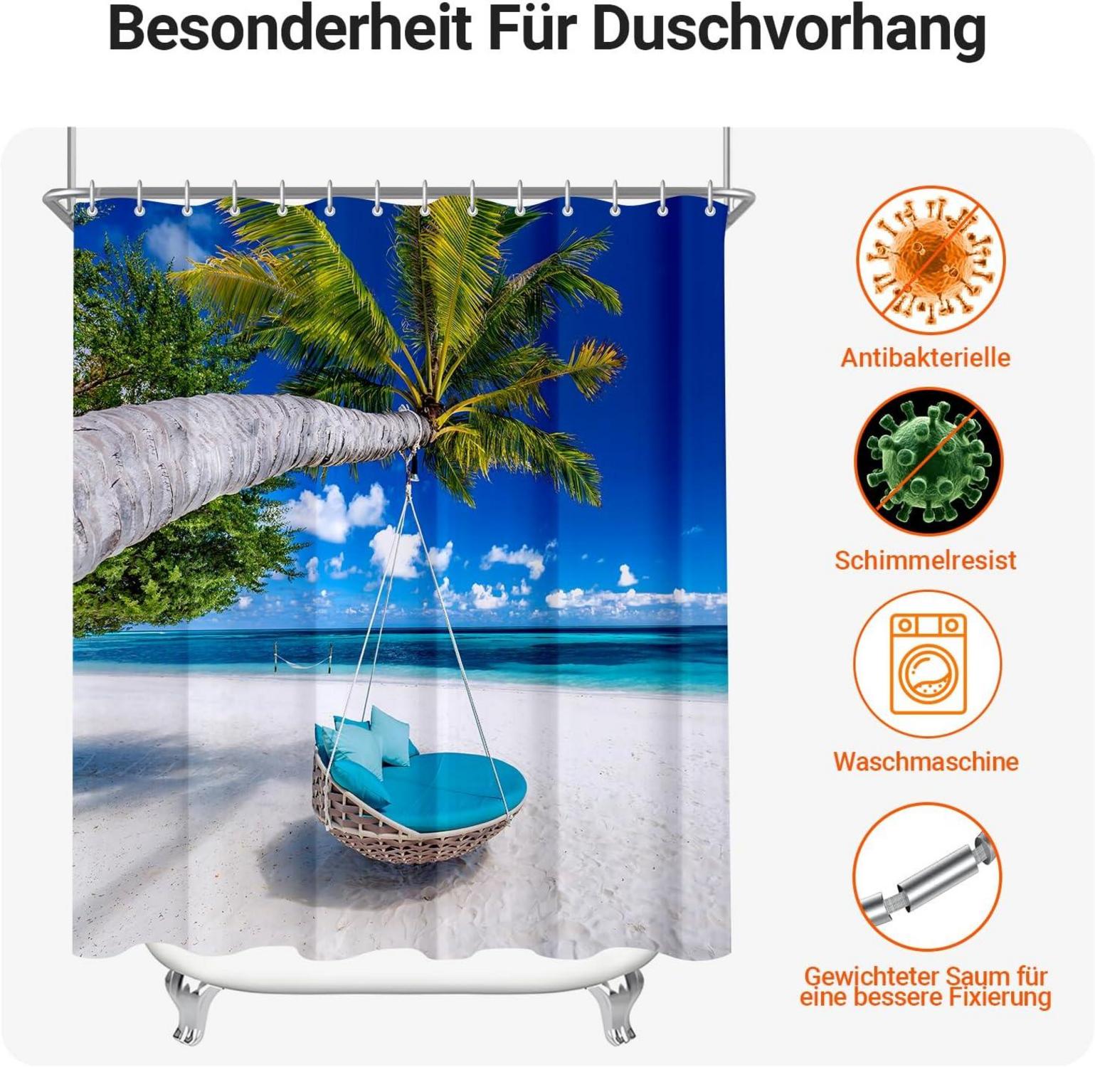 Duschvorhang 240x200cm Strandmuster Polyester 16 Ösen Badewanne Badezimmer