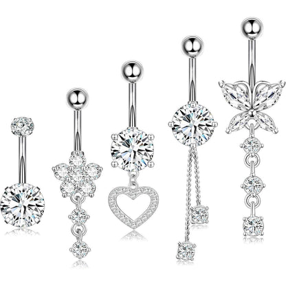Bauchnabelpiercing Set 5 Stück Chirurgenstahl 10mm Silber Gold mit Strass