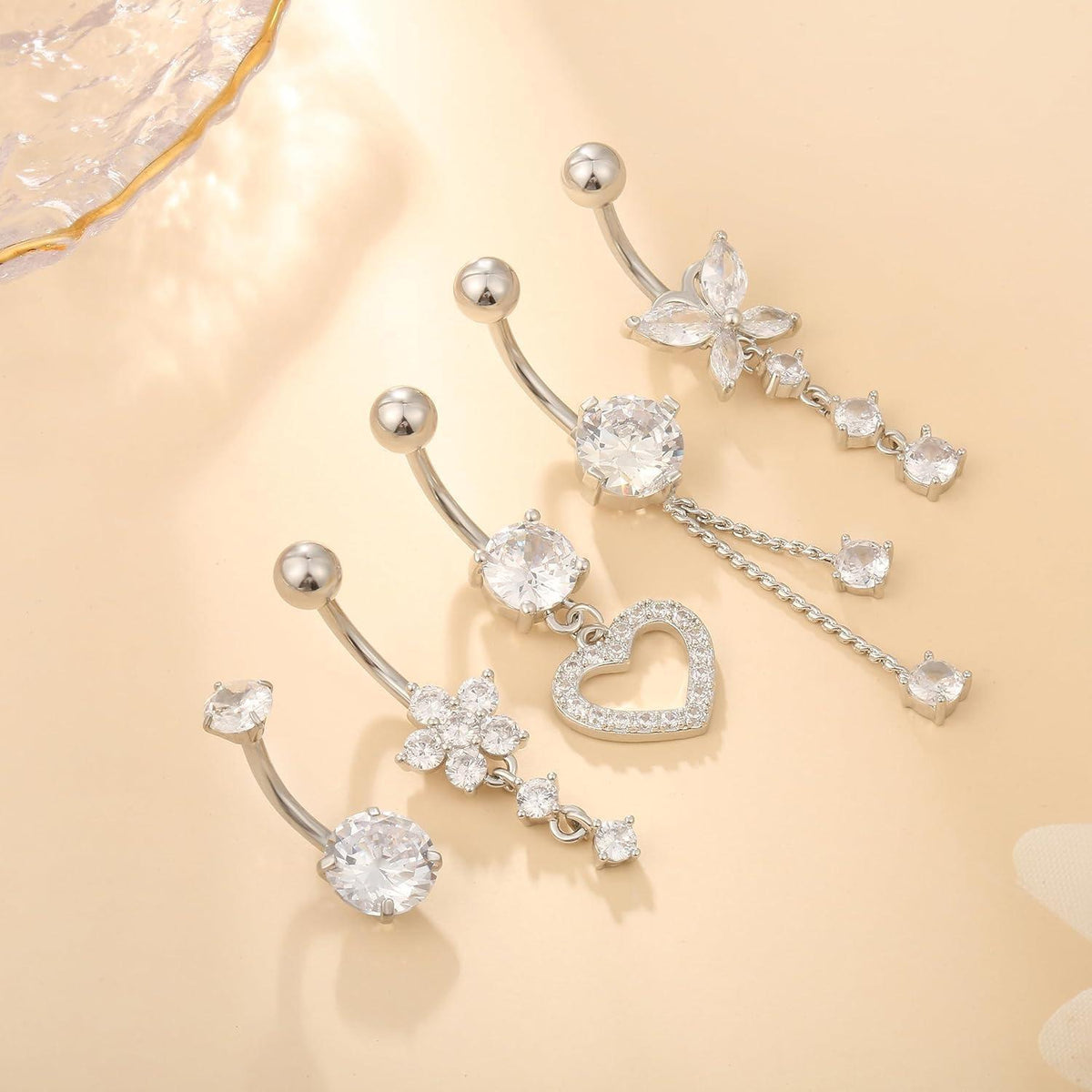 Bauchnabelpiercing Set 5 Stück Chirurgenstahl 10mm Silber Gold mit Strass