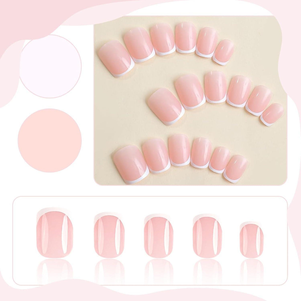 Weiße French Tip Press On Nails - 24 Stück, Kurz & Quadratisch