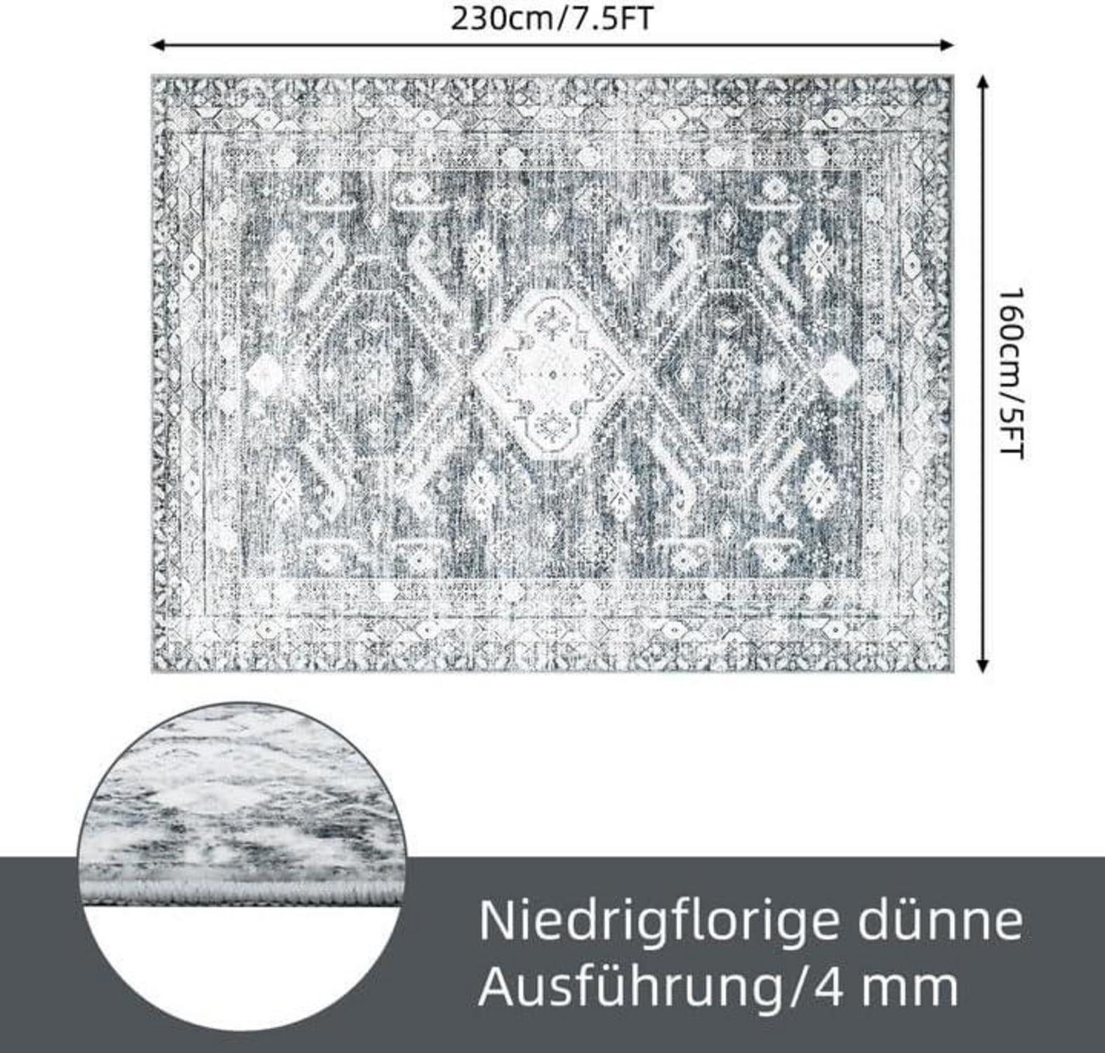 Vintage Teppich Wohnzimmer Schlafzimmer 160x230cm Grau