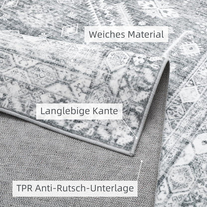 Vintage Kurzflor Teppich 160x230 cm Grau rutschfest waschbar