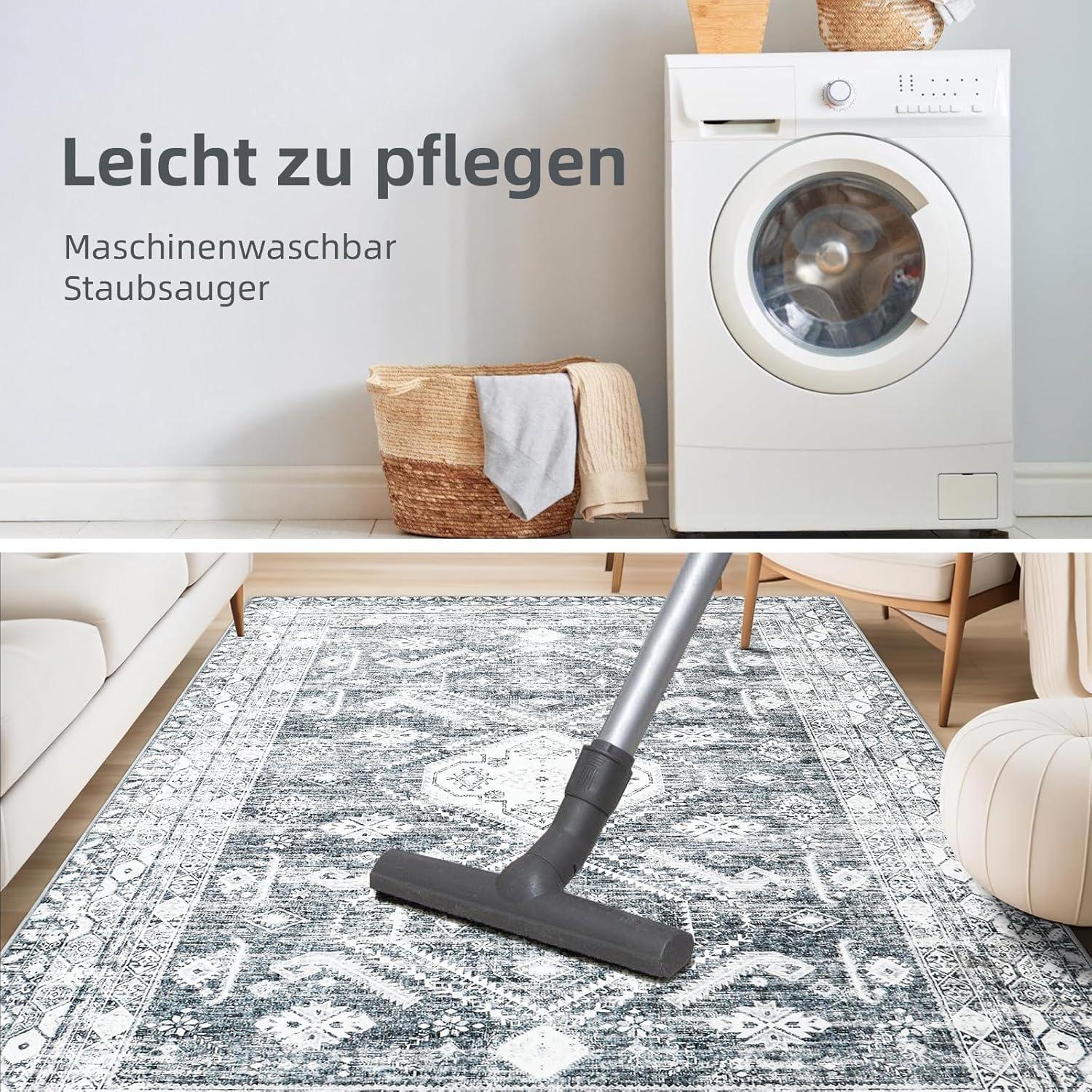 Hochwertiger Vintage-Teppich 160x230cm Grau rutschfest waschbar