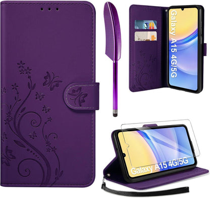Lederhülle Samsung Galaxy A15 5G Schutzhülle Flip Wallet Dunkel