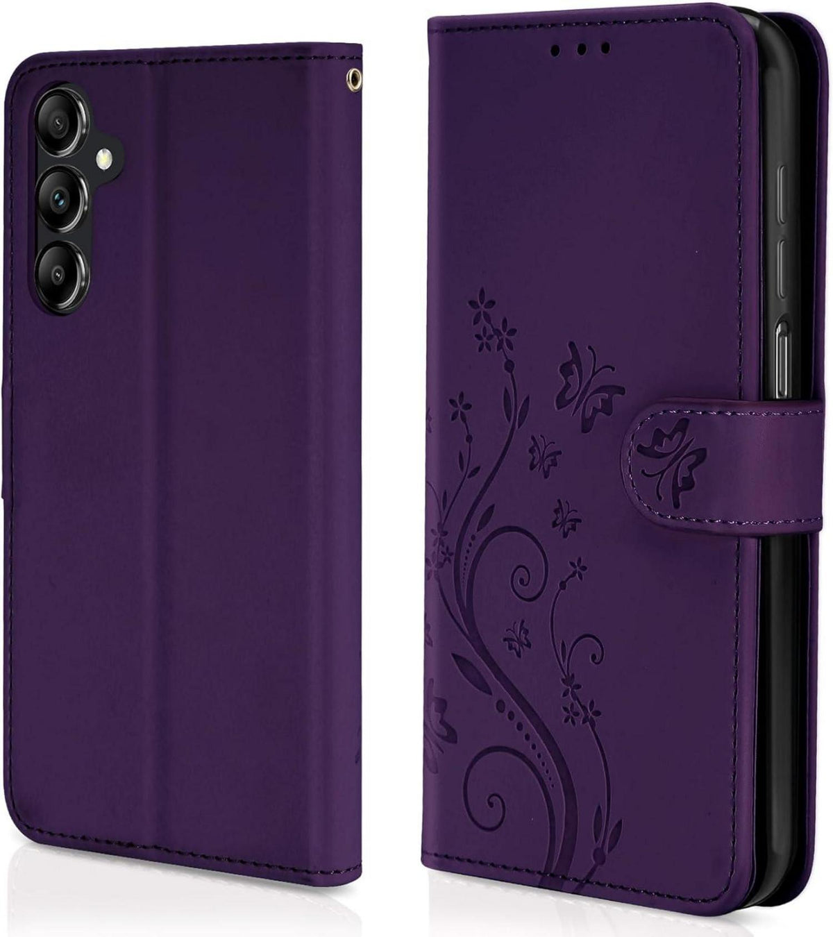 Lederhülle Samsung Galaxy A15 5G/4G Flip Wallet Dunkel Violett