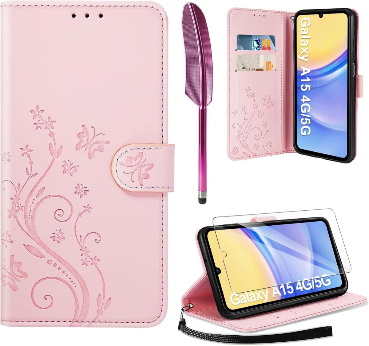 Lederhülle Samsung Galaxy A15 5G/4G Wallet Schutzhülle 360 Grad