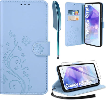 Flipcase Cover Kompatibel mit Samsung Galaxy A55 5G Himmel Blau