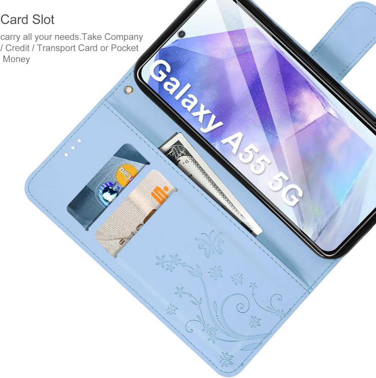 AROYI Samsung Galaxy A55 5G Leder Wallet Hülle Blau