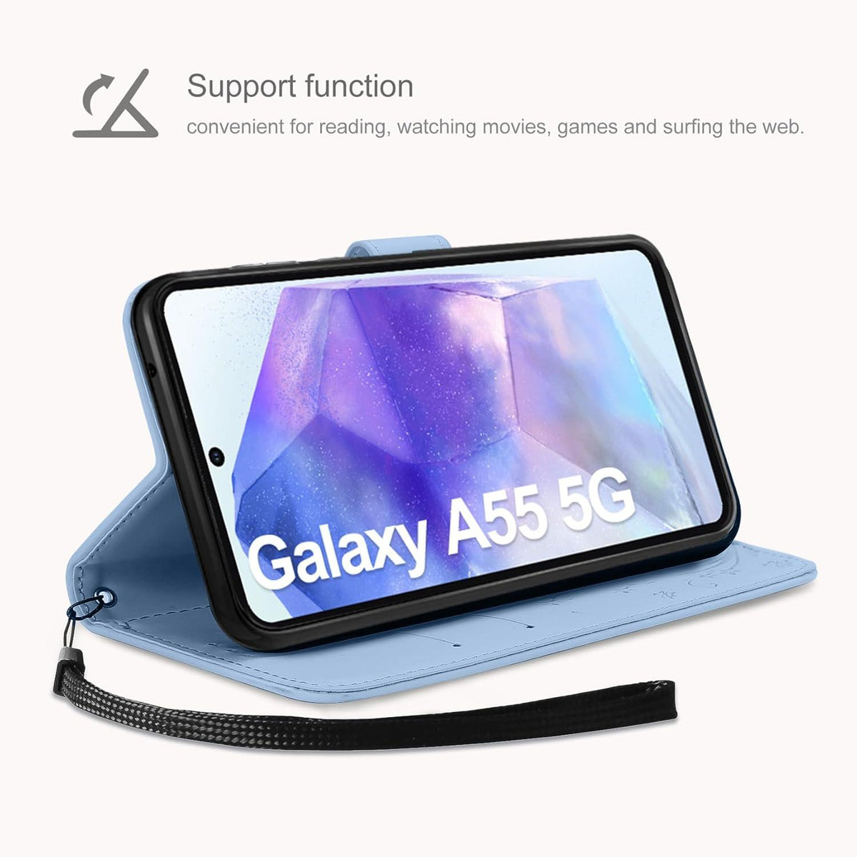 AROYI Samsung Galaxy A55 5G Lederhülle Wallet Schutzhülle Blau