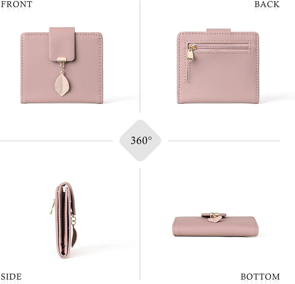 Damen Geldbörse Ultradünn PU Leder Kartenhalter Münzfach Rose