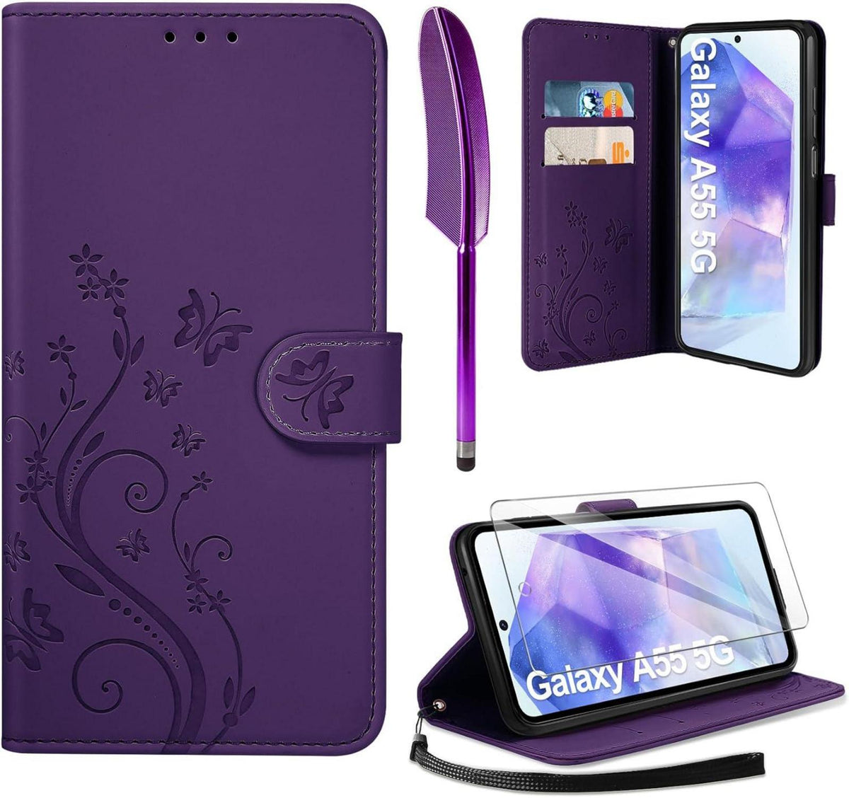 AROYI Samsung Galaxy A55 5G Hülle Dunkel Violett PU Leder Case