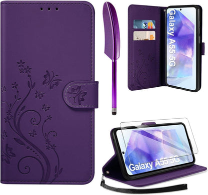 AROYI Samsung Galaxy A55 5G Hülle Dunkel Violett PU Leder Case