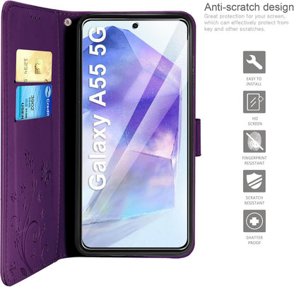 AROYI Samsung Galaxy A55 5G Hülle Dunkel Violett PU Leder Case