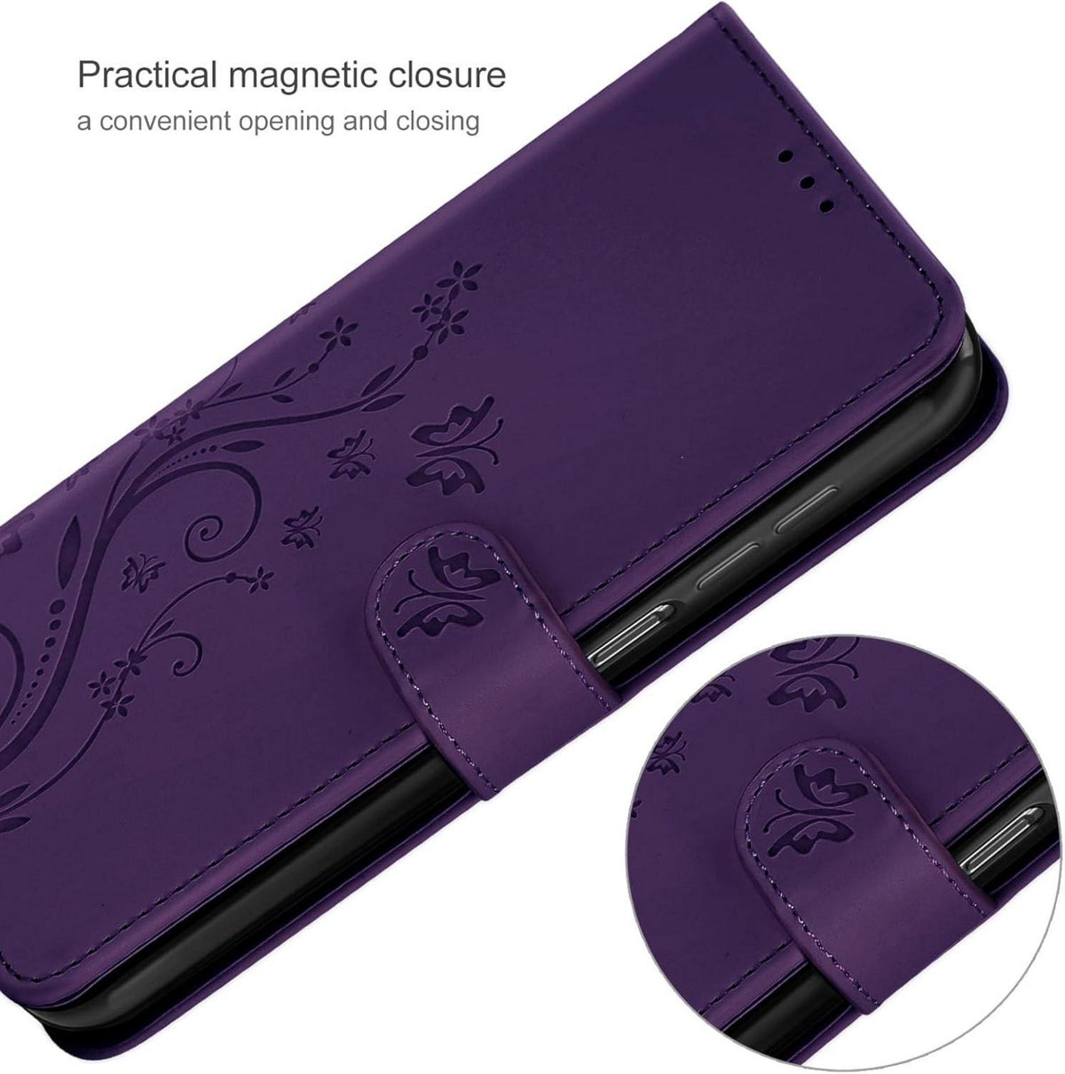 PU Lederhülle Samsung Galaxy A55 5G Schutzhülle Flip Wallet Dunkel Violett