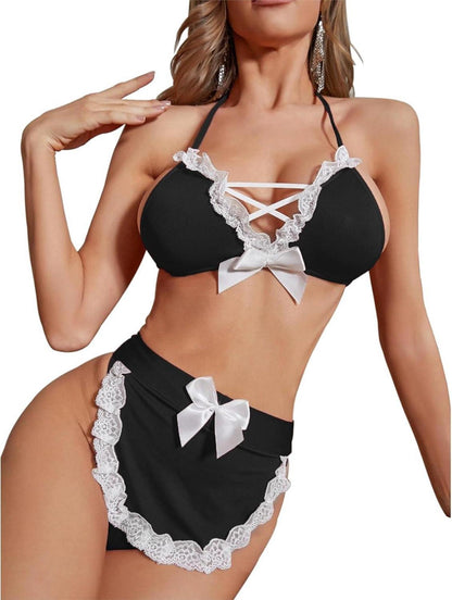 Sexy Maid Dessous Set Damen Neckholder Schürze Minirock Cosplay