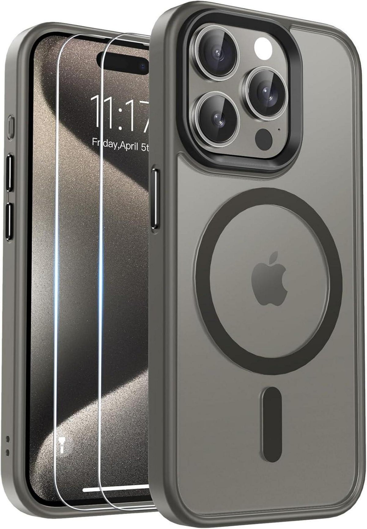 iPhone 15 Pro Hülle mit MagSafe, Stoßfeste Mattierte Schutzhülle Grau