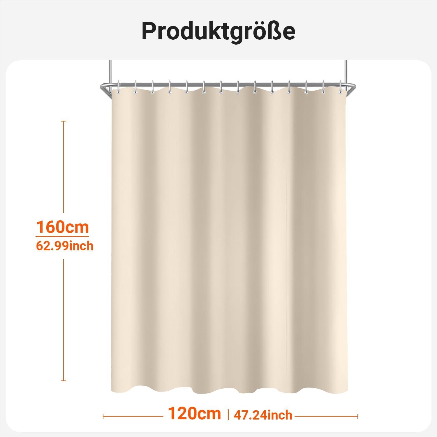 Duschvorhang 120x160cm Beige Wasserabweisend Antischimmel Textil 8