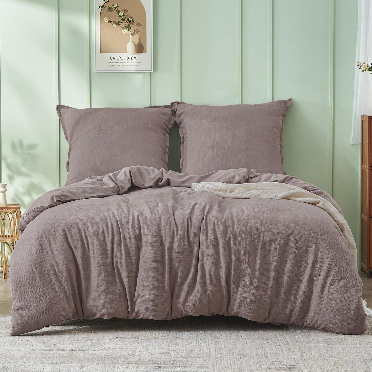 Musselin Bettwäsche Set 220x240 cm, Kaffee Grau