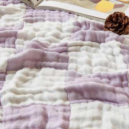 Musselin Decke Kariert Baumwolle Bambus Lavendel 200x230cm