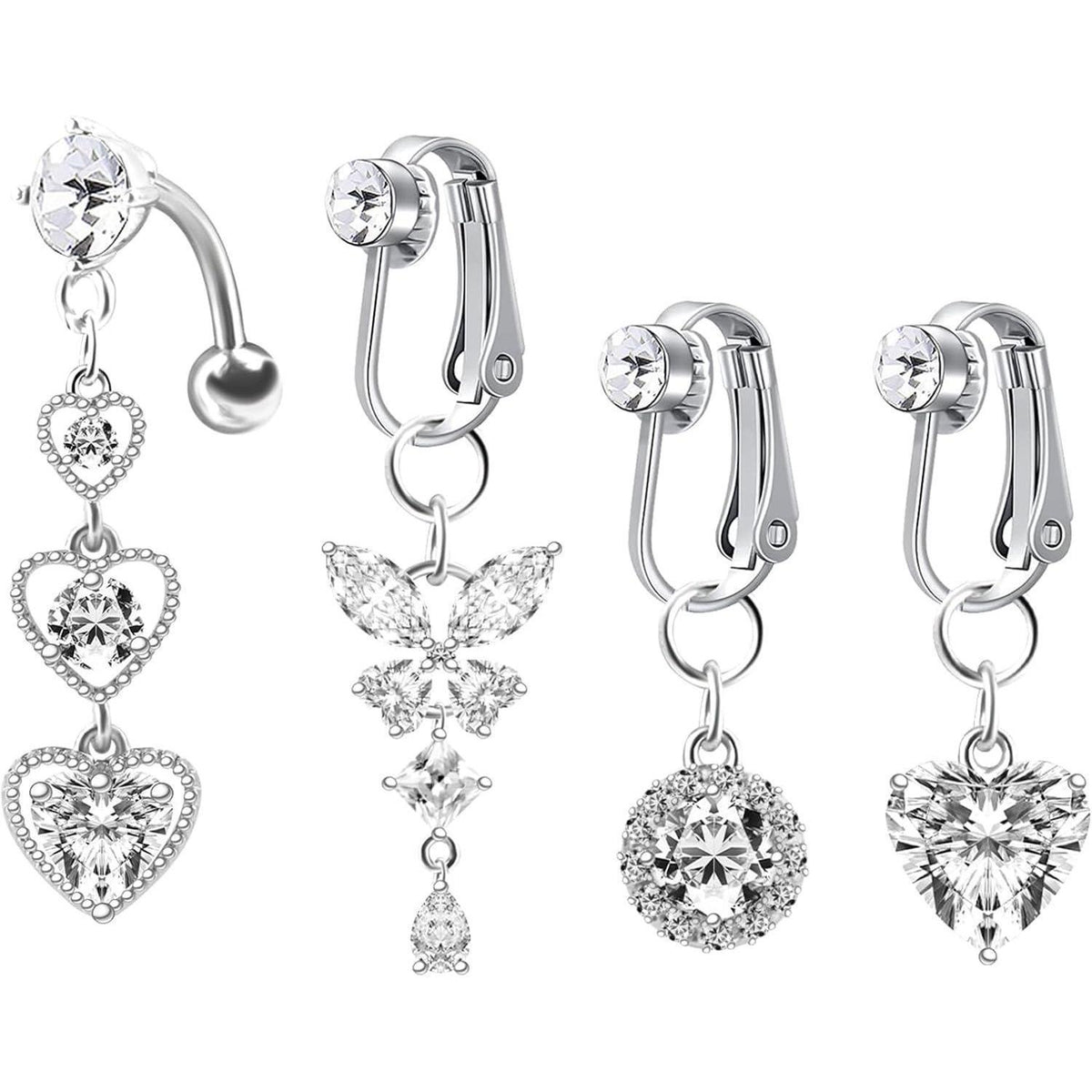 Fake Bauchnabelpiercing Set mit Schmetterling & Herz Anhänger