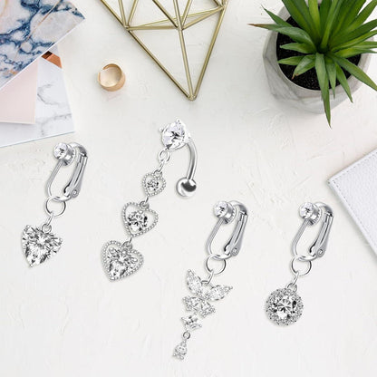 Fake Bauchnabelpiercing Set mit Schmetterling & Herz Anhänger