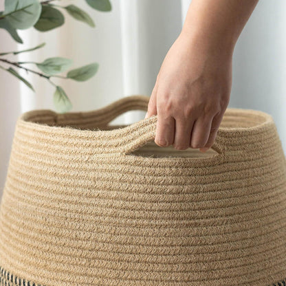 Großer Wäschekorb geflochten – Schwarz & Jute, 65cm hoch