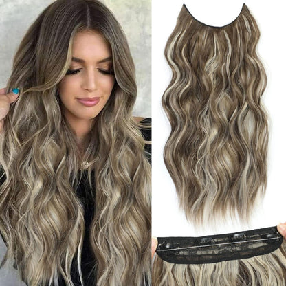 Haarverlängerung Wellig, 50,8 cm, Mittleres Braun mit Blond