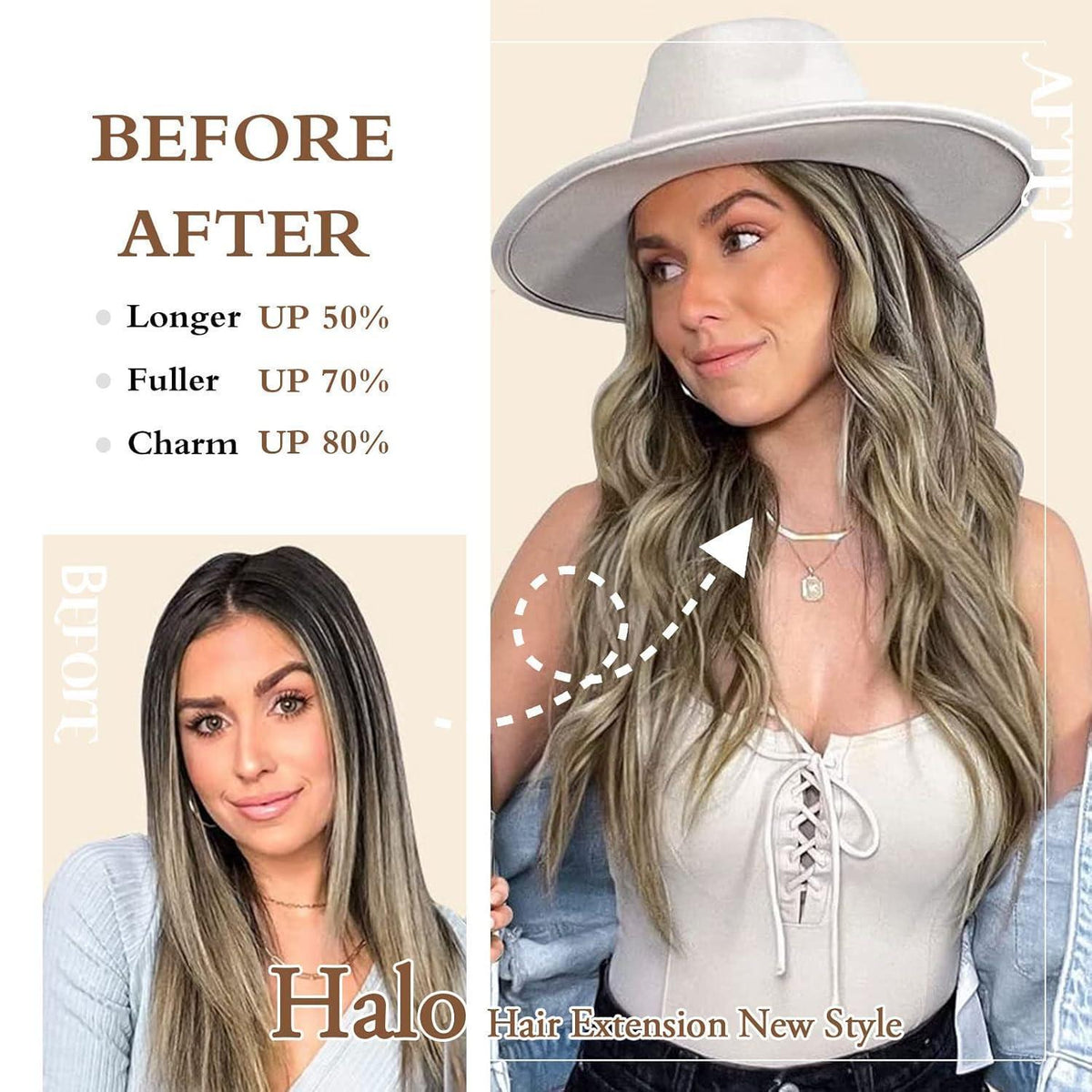 Haarverlängerung Wellig, 50,8 cm, Mittleres Braun mit Blond