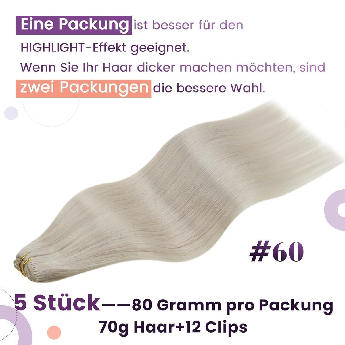 Echthaar Clip-in Extensions Platinblond 55cm