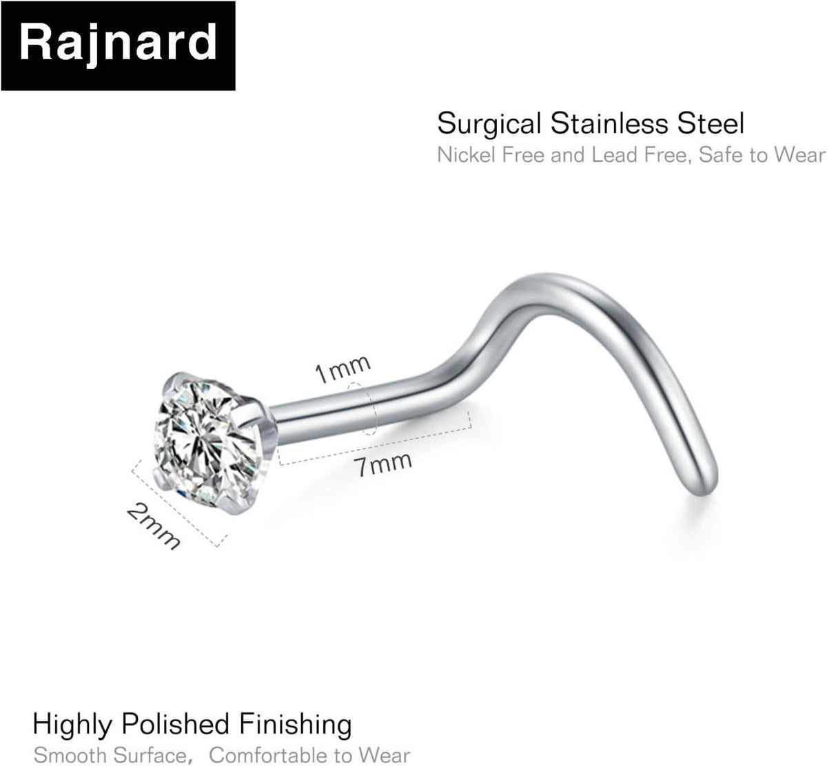 Nasenpiercing Chirurgenstahl Zirconia Strassstein 1,0/0,8/0,6mm