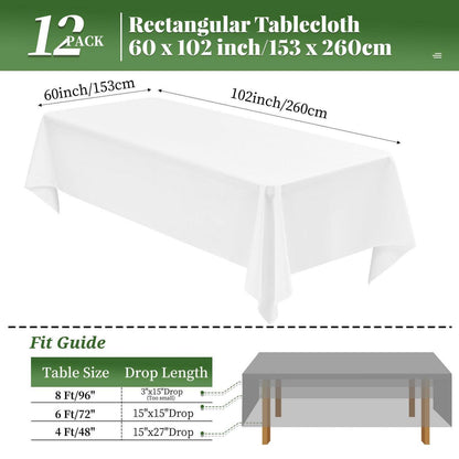 12er-Pack Weiße Tischdecken Rechteckig 153x260 cm – Hochzeit, Bankett