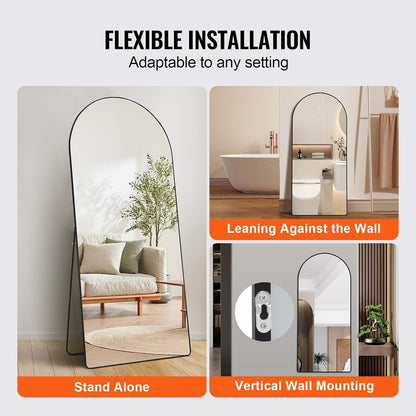 Gewölbter Ganzkörperspiegel 180x81cm – Stand- & Wandmontage