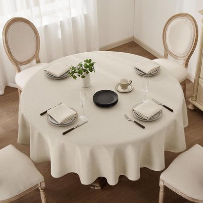 Runde Tischdecke Leinenoptik Beige 100cm – Abwaschbar & Wasserabweisend