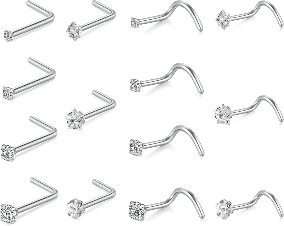 Nasenpiercing Chirurgenstahl Zirconia Strassstein 22G 20G 18G