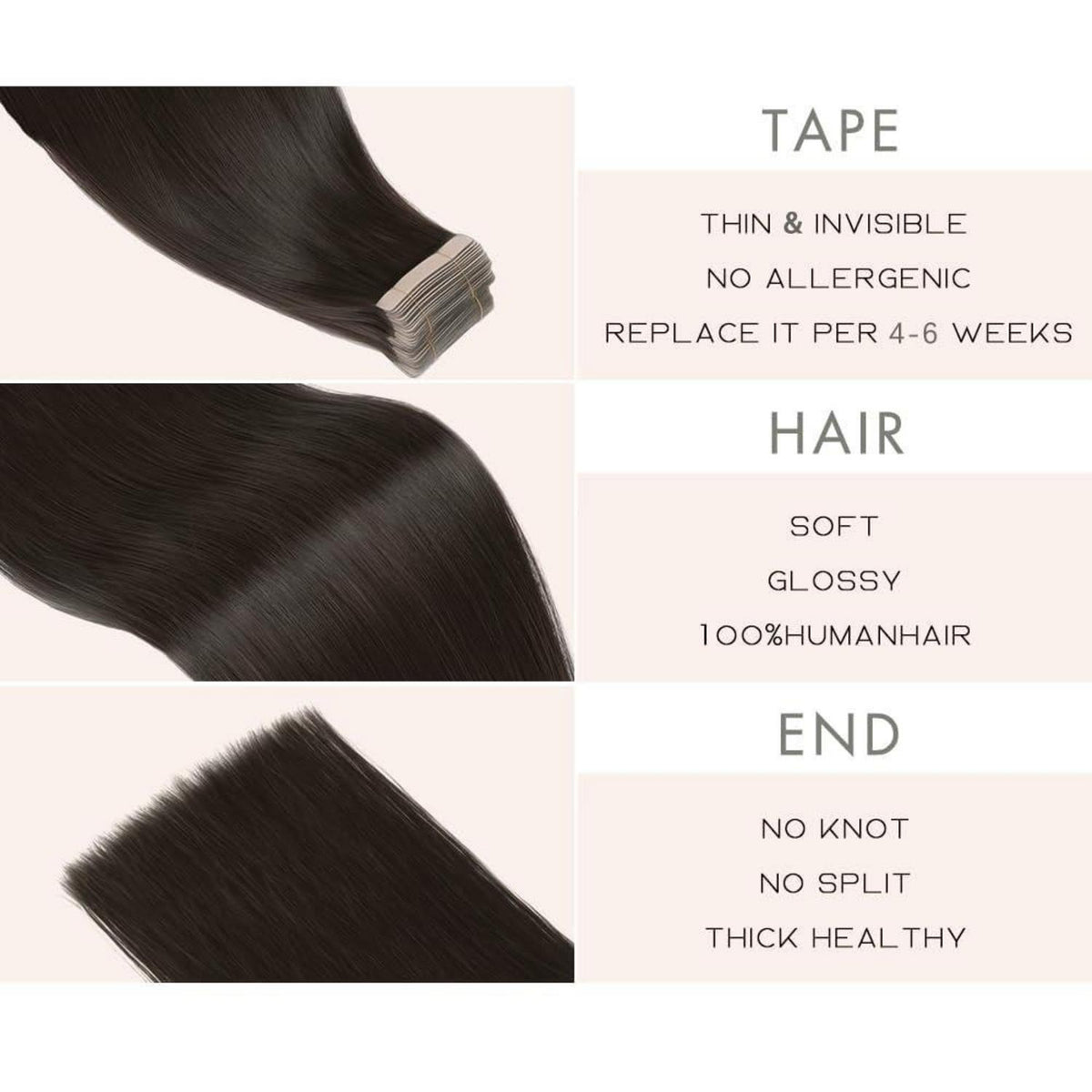 Echthaar Tape Extensions 35cm (14 Zoll) Schwarz