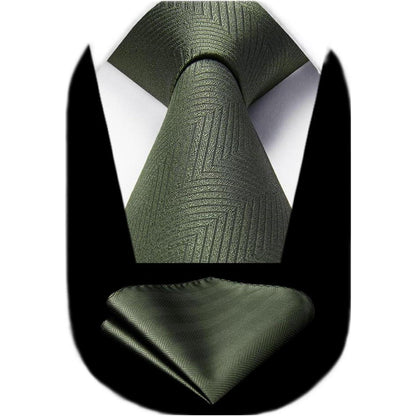 Herren Krawatten Set mit Einstecktuch, Olivgrün
