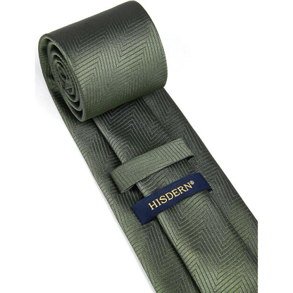 Herren Krawatten Set mit Einstecktuch, Olivgrün