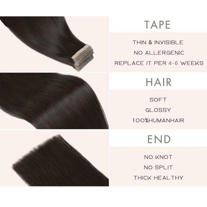 Echthaar Tape Extensions 55cm (1B#) – 40 Stück