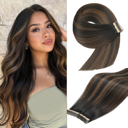 Echthaar Tape Extensions Schwarzbraun 55cm (100g)